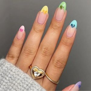 Colorful Heart Almond Medium Press On Nails NWT